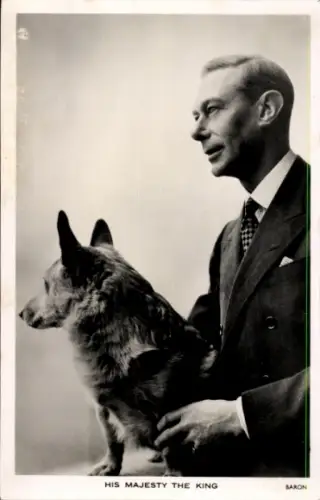 Ak His Majesty the King, König Georg VI. von England, King George VI., Hund