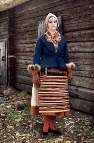 Ak Smaland Schweden, Vinterhelgdagsdräkt för hustru,Unnaryds socken,Frau in schwedischer Volkstracht