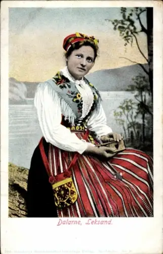 Ak Leksand Schweden, Dalarne, Frau in Tracht
