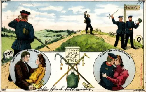 Ak Reservesoldaten, Soldatenliebe, Rekruten-Abschied