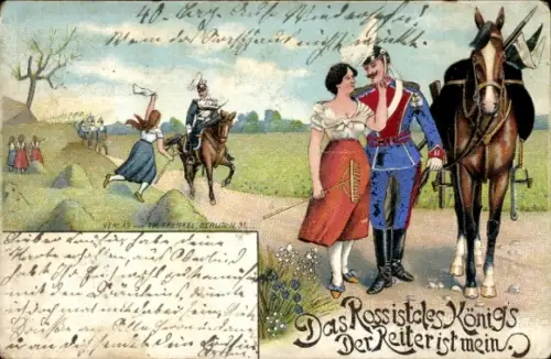 Litho Deutscher Soldat mit Frau, Liebespaar, Soldatenliebe