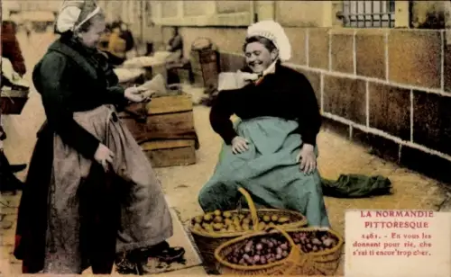 Ak Normandie, Markt, Händlerin, Volkstracht