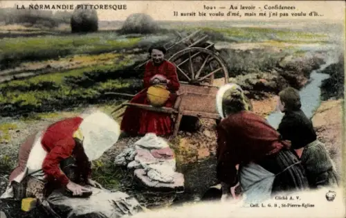 Ak Normandie, Frauen am Fluss waschen Kleidung