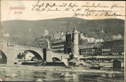 Ak Heidelberg am Neckar,  Brücke, Fluss, Gebäude, Grüße aus dieser Stadt