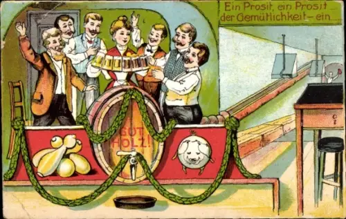 Litho Ein Prosit, ein Prosit der Gemütlichkeit, Gut Holz, Kegeln, Bier