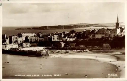 Ak Tenby Wales, Hafen, Caldey Island,  W 6537