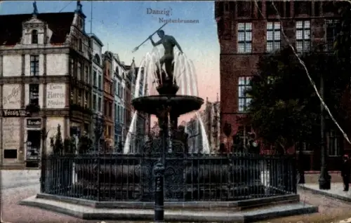 Ak Gdańsk Danzig, Neptunbrunnen,  Brunnen mit Statue,  