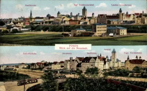 Ak Nowe Miasto nad Wartą Neustadt an der Warthe Posen, Schlossbrücke, Akademie