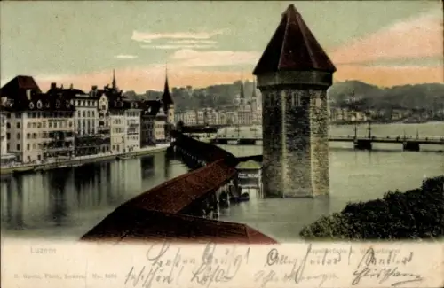 Ak Lucerne Luzern Stadt Schweiz,  Kapellbrücke, Wasserturm, farbige 