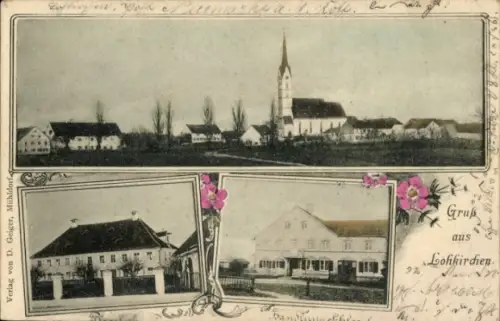 Passepartout Ak Lohkirchen in Oberbayern, Totale, Geschäft, Gebäude