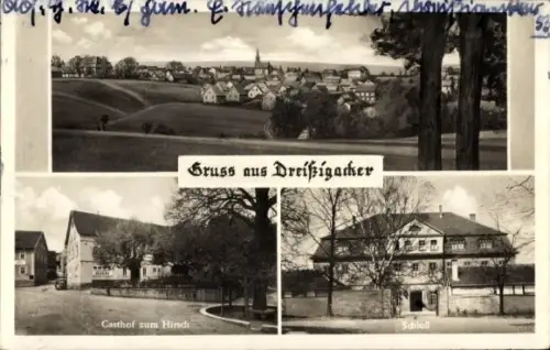 Ak Dreissigacker in Thüringen, Gesamtansicht, Schloss, Gasthof zum Hirsch