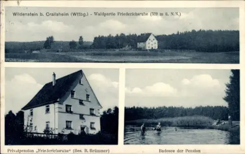 Ak Wildenstein Fichtenau in Württemberg, Privatpensiom Friederichsruhe, Bes. B. Brümmer, Badesee