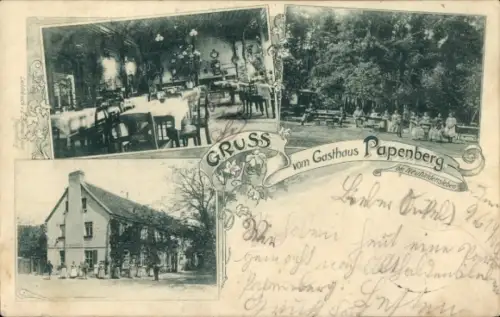 Ak Neuhaldensleben Haldensleben Börde, Gasthaus Papenberg, Speisesaal, Garten, Gäste, Tischdekora