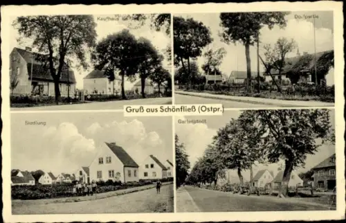 Ak Kraskowo Schönfließ Ostpreußen, Kaufhaus Otto Kairies, Dorfstraße, Siedlung, Gartenstadt