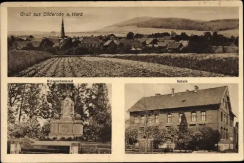 Ak Düderode Kalefeld Niedersachsen, Schule, Kriegerdenkmal, Panorama