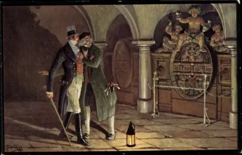 Künstler Ak Thiele, Arthur, Bremer Ratskeller, Hauffs Phantasien Nr. 2, Herren beim Fass