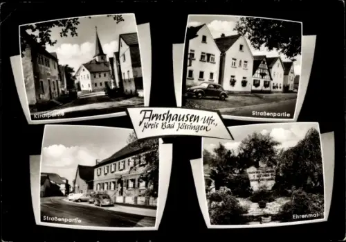 Ak Arnshausen Bad Kissingen Unterfranken Bayern, Ehrenmal, Kirche, Straßenpartie