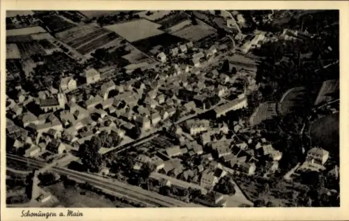 Ak Schonungen Unterfranken, Luftaufnahme von  viele Häuser, ländliche Umgebung