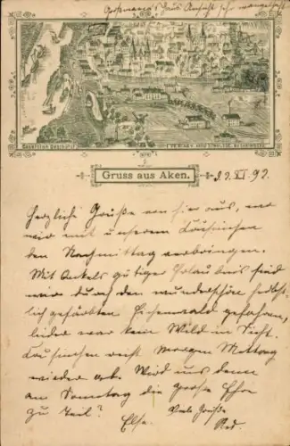 Vorläufer Litho Aken an der Elbe Sachsen Anhalt, historische Stadtansicht