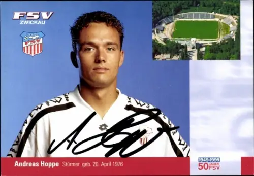 Autogrammkarte Fußballer Andreas Hoppe, FSV Zwickau, Autogramm, Stadion