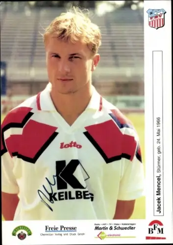 Autogrammkarte Fußballer Jacek Mencel, FSV Zwickau, Autogramm