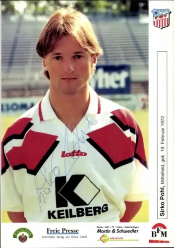 Autogrammkarte Fußballer Sirko Pohl, FSV Zwickau, Autogramm