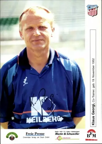 Autogrammkarte Co Trainer Klaus Georgi, FSV Zwickau, Autogramm