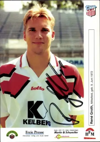 Autogrammkarte Fußballer René Groth, FSV Zwickau, Autogramm