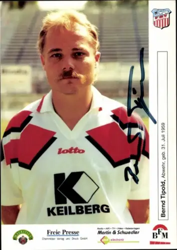 Autogrammkarte Fußballer Bernd Tipold, FSV Zwickau, Autogramm