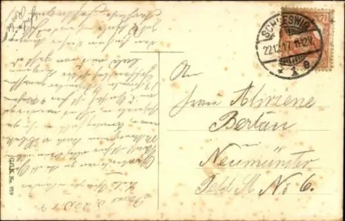 Ak Frohe Weihnachten, Dorfidyll, Tannenzweig, Kerzen, Flaggenband