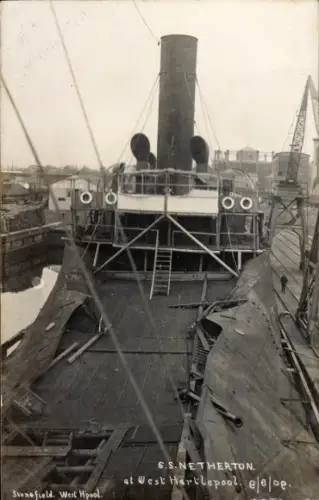 Foto Ak West Hartlepool Durham England, SS Netherton, Schiffswrack im Hafen, 1909