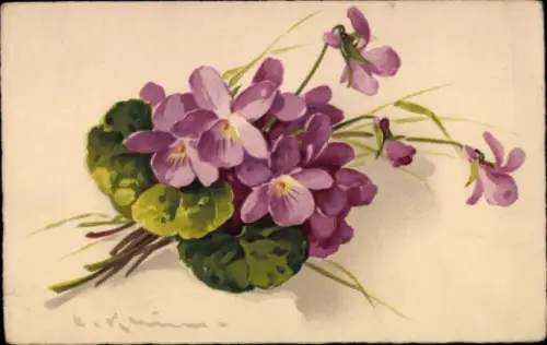 Künstler Ak Klein, Catharina, Violette Blüten, Blumen