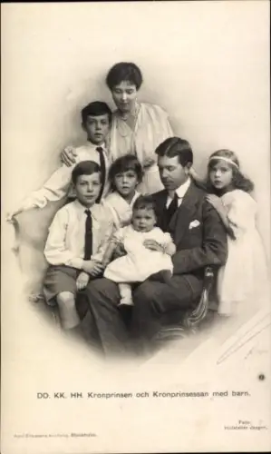 Ak Kronprinz Gustav VI. Adolf von Schweden, Kronprinzessin Margareta, Prinzen, Prinzessinnen