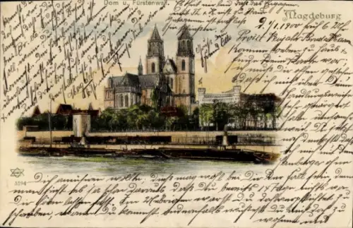 Litho Magdeburg an der Elbe, Dom, Fürstenwall