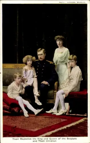 Künstler Ak König Albert I. von Belgien, Königin Elisabeth Gabriele von Belgien, Kinder