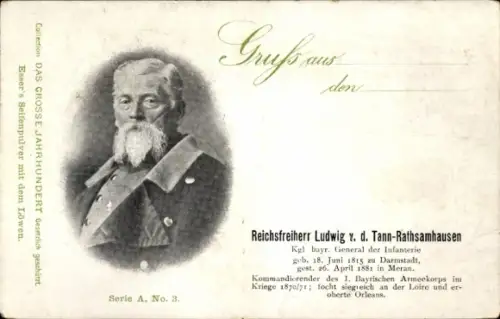 Ak Ludwig von der Tann Rathsamhausen, Bayerischer General der Infanterie, Portrait, 1815 bis 1881