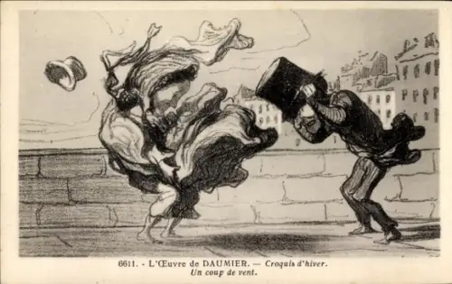 CPA L'OEuvre de Daumier, Croquis d'hiver, Un coup de vent