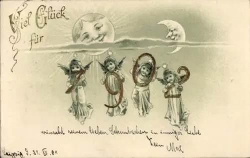 Ak Glückwunsch Neujahr, Jahreszahl 1902, Engel