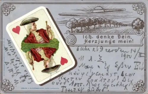 Litho Ich denke Dein, Herzjunge mein, Spielkarte