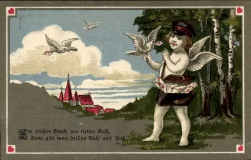 Ak Engel als Briefträger, Brieftauben