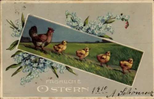 Präge Passepartout Ak Glückwunsch Ostern, Küken