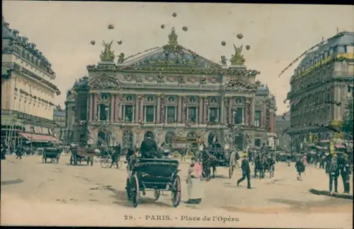 Glitzer CPA Paris IX., Place de l'Opera