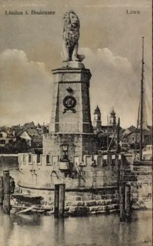 Ak Lindau am Bodensee Schwaben, Löwe, Hafen, Bodensee, Lindau