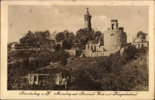 Ak Brandenburg an der Havel, Brandenburg a. H., Marienberg, Bismarck-Warte, Kriegerdenkmal