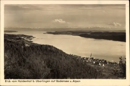 Ak Überlingen am Bodensee, Blick auf Bodensee, Alpen, Haldenhof, Überlingen