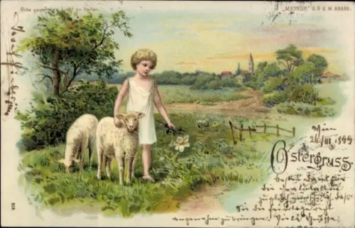 Haltgegendaslicht Litho Glückwunsch Ostern, Lämmer, Meteor 218