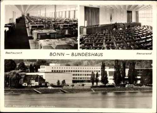 Ak Bonn am Rhein, Restaurant, Plenarsaal,  Bundeshaus, Rheinansicht
