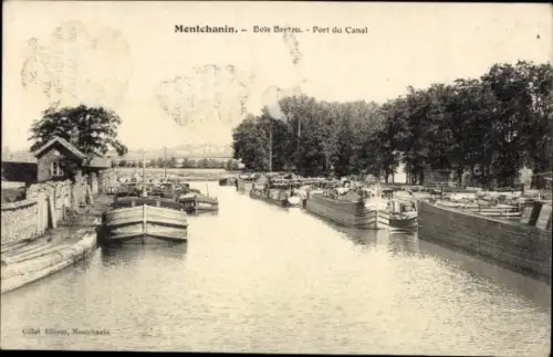 Ak Montchanin les Mines Saône-et-Loire,  Bois Bretou, Port du Canal, Schiffe im Kanal