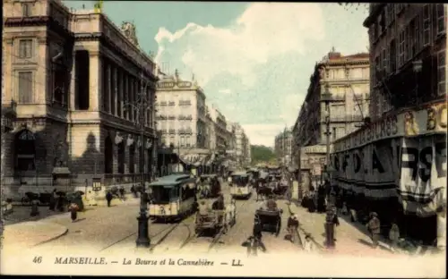 CPA Marseille Bouches-du-Rhône, La Bourse et la Cannebièrre, tram