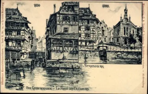 Künstler Ak Strasbourg Straßburg Elsass Bas Rhin, Gerbergraben, Fossé des Tanneurs, 1850, 1899